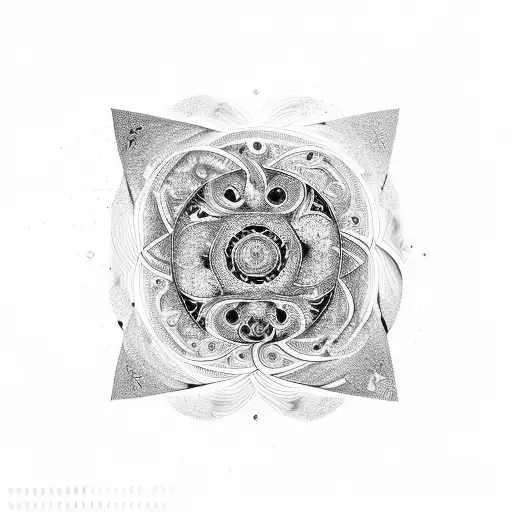 An intricate yin yang symbol surrounded by swirling cosmic energy tattoo design idea