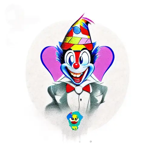 mix of oswald, koko the clown with half of the body as the koko the clown ghost, woody woodpecker, pink panther, jerry tattoo design idea