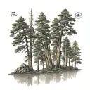 6 tree redwood forest with a lake in front view tattoo design idea