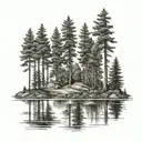 6 tree redwood forest with a lake in front view tattoo design idea