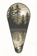 cedar forest behind water with a shining sun rising tattoo design idea