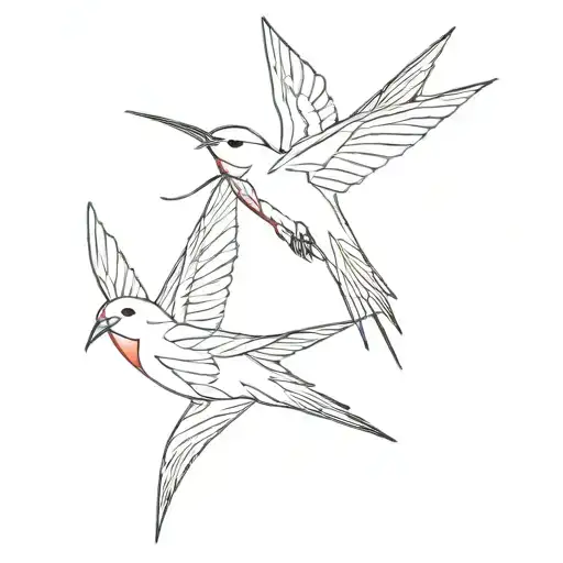 two swallows linked by a red thread tattoo design idea