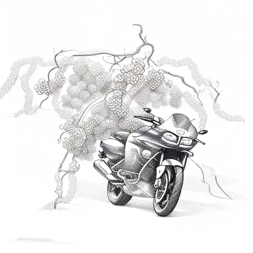 Motorcycle and Grapevines tattoo design idea