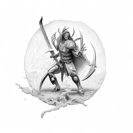 samuri vanquishing a demon with his sword tattoo design idea