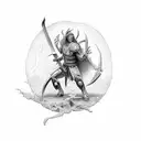 samuri vanquishing a demon with his sword tattoo design idea