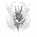 samuri vanquishing a demon with his sword tattoo design idea