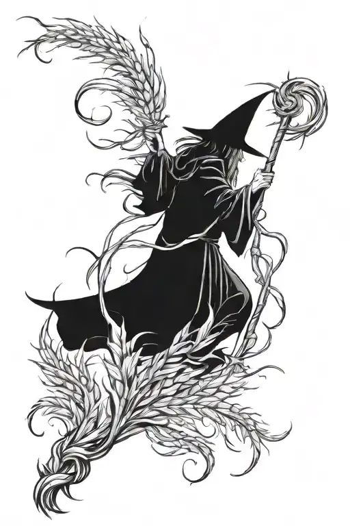 hanster that is a wizard that is holding up a staff made of a corn stalk to the sky casting a spell  tattoo design idea