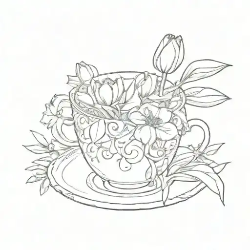 tulip growing out of a cup aya takano style tattoo design idea