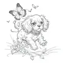 cavalier puppy chasing butterflies tattoo design idea