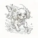 cavalier puppy chasing butterflies tattoo design idea