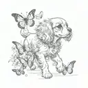 cavalier puppy chasing butterflies tattoo design idea