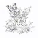 cavalier puppy chasing butterflies tattoo design idea
