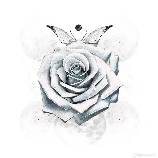 rose butterfly canary moon  tattoo design idea