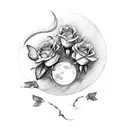 rose butterfly canary moon  tattoo design idea