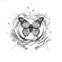 rose butterfly canary moon  tattoo design idea
