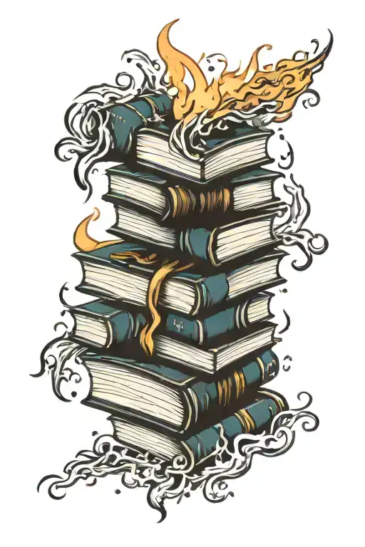 Burning Books stacked on each other tattoo design idea