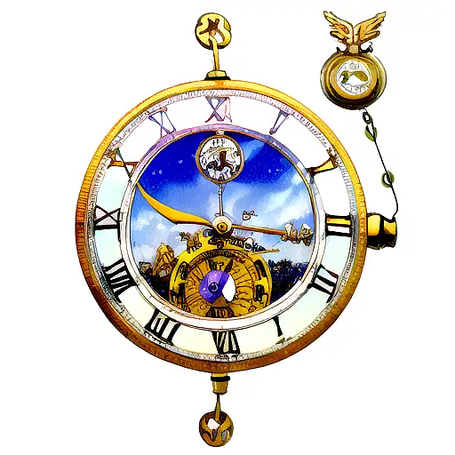 reloj con alas de angel y aureola tattoo design idea