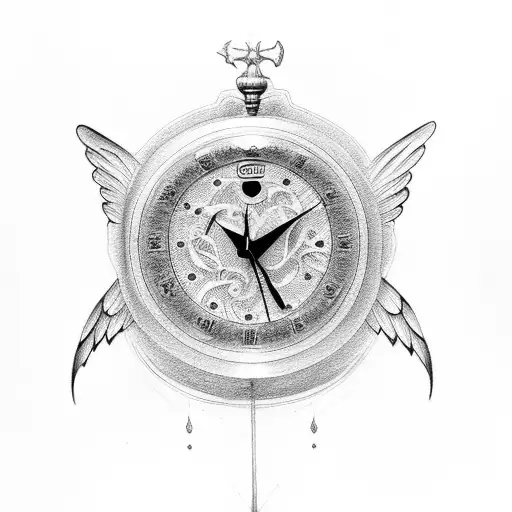 reloj con alas de angel y aureola tattoo design idea
