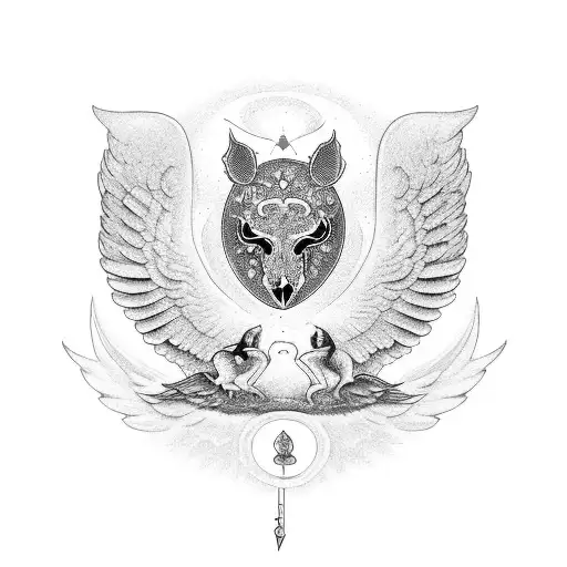 reloj con alas de angel y aureola tattoo design idea