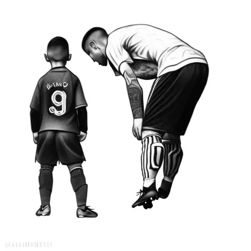 a soccer player and a young boy tattoo design idea