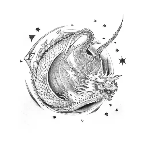van gogh starry night with dragon tattoo design idea