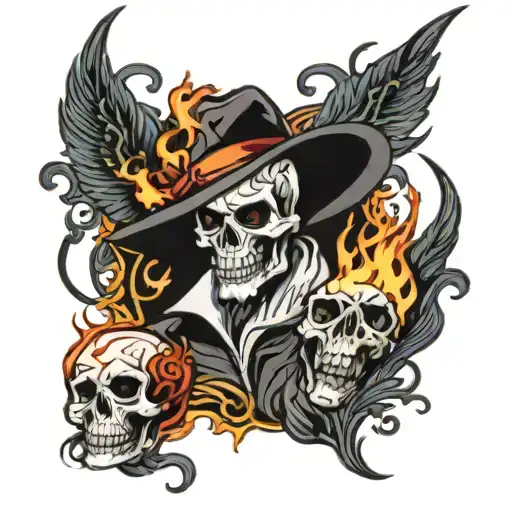 rich livin killas with flames and a skull face tattoo design idea