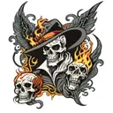 rich livin killas with flames and a skull face tattoo design idea