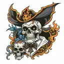 rich livin killas with flames and a skull face tattoo design idea