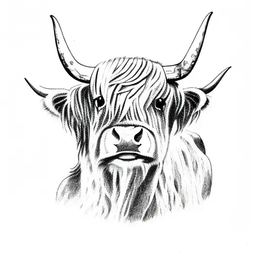 Highland Cow with a rainbow behind it tattoo design idea