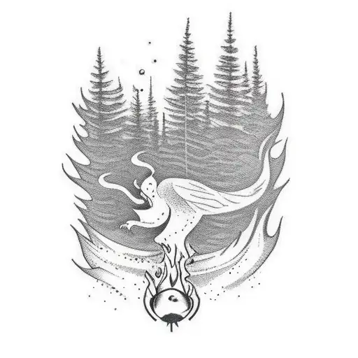forest fire at sunrise tattoo design idea