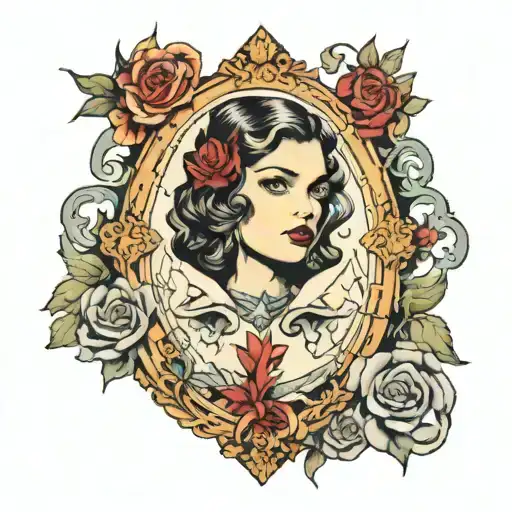broken mirror and women face inside tattoo design idea