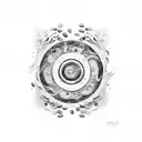 A motorcycle wheel with waves and coffee beans tattoo design idea