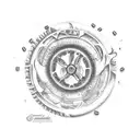 A motorcycle wheel with waves and coffee beans tattoo design idea