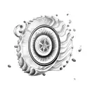 A motorcycle wheel with waves and coffee beans tattoo design idea