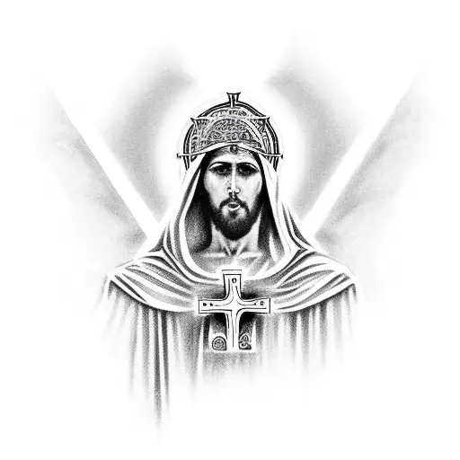 Christ cross St George mother Mary and Christian gothic vibes tattoo design idea