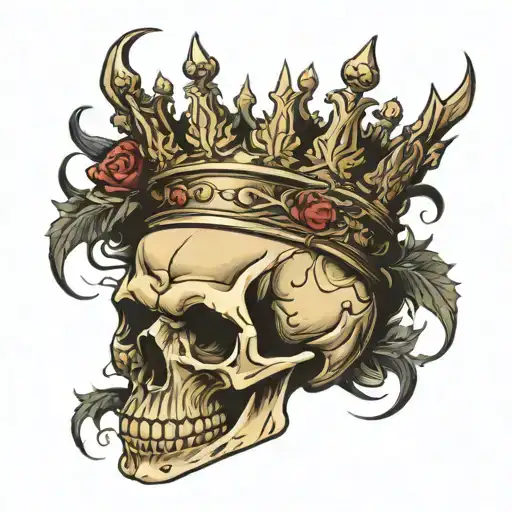 Skull with thorn of crown  tattoo design idea