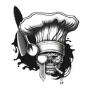A chef's hat made out of various kitchen utensils, with a sharp knife as the focal point tattoo design idea