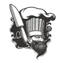 A chef's hat made out of various kitchen utensils, with a sharp knife as the focal point tattoo design idea