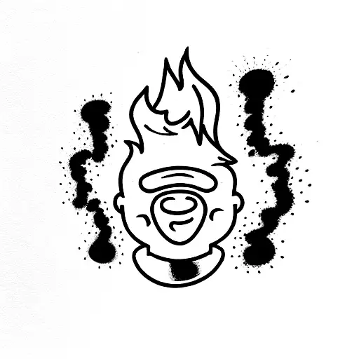 a child pisses on a burning police car tattoo design idea