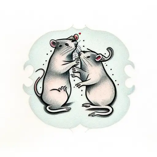 Cute rat kisses cat tattoo design idea