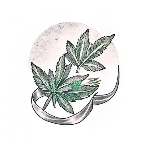 Parsley, sage, rosemary, thyme, cannabis, ribbon tattoo design idea