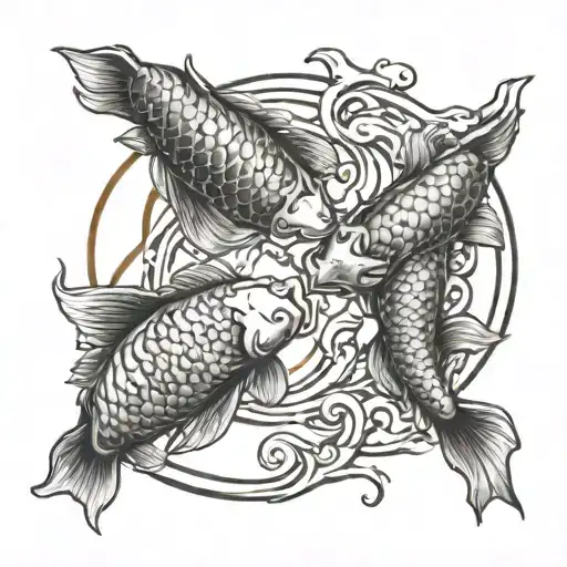 koi fishes swimming in an aquatic yin yang symbol tattoo design idea