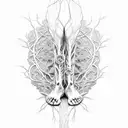 Futuristic biomechanical foot merging with natural roots and vines tattoo design idea