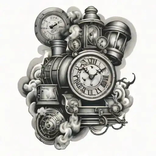 Trains, Clocks hour tattoo design idea