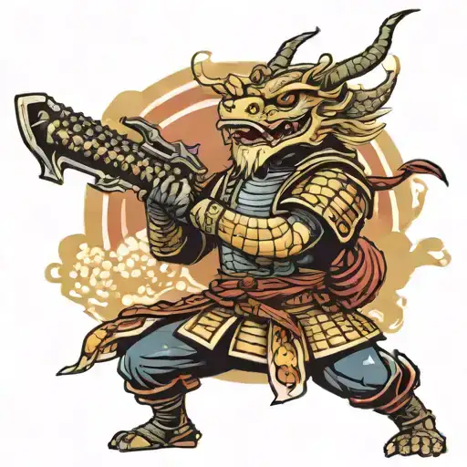 CS:GO character in a traditional Japanese samurai armor fighting a dragon tattoo design idea