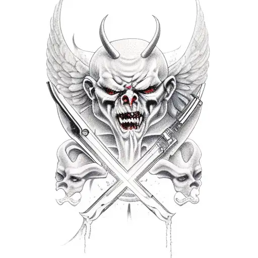 demon and Angel with ak47 tattoo design idea