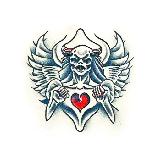 demon and Angel with ak47 tattoo design idea