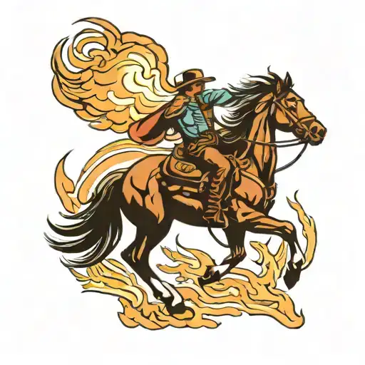 american traditional tattoo of a cowboy walking with subtle fire behind him  tattoo design idea