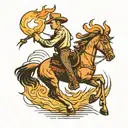 american traditional tattoo of a cowboy walking with subtle fire behind him  tattoo design idea