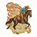 american traditional tattoo of a cowboy walking with subtle fire behind him  tattoo design idea